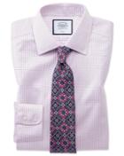 Classic Fit Non-iron Twill Mini Grid Check Purple Cotton Dress Shirt Single Cuff Size 16.5/33 By Charles Tyrwhitt