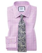  Classic Fit Non-iron Prince Of Wales Pink Cotton Dress Shirt Single Cuff Size 15.5/33 By Charles Tyrwhitt