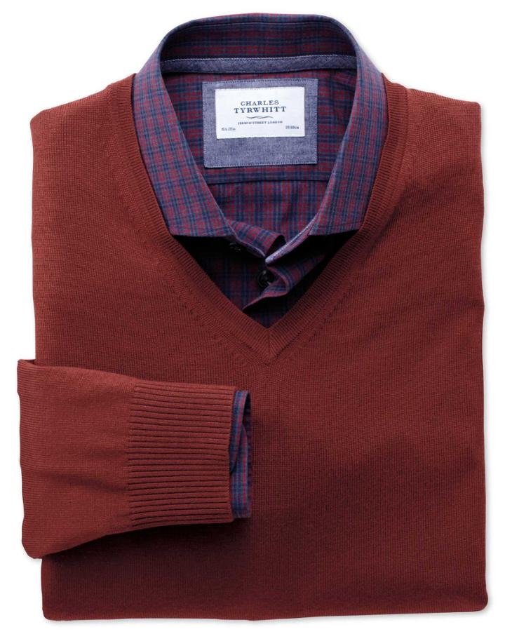 Charles Tyrwhitt Copper Merino V-neck Wool Sweater Size Xs By Charles Tyrwhitt