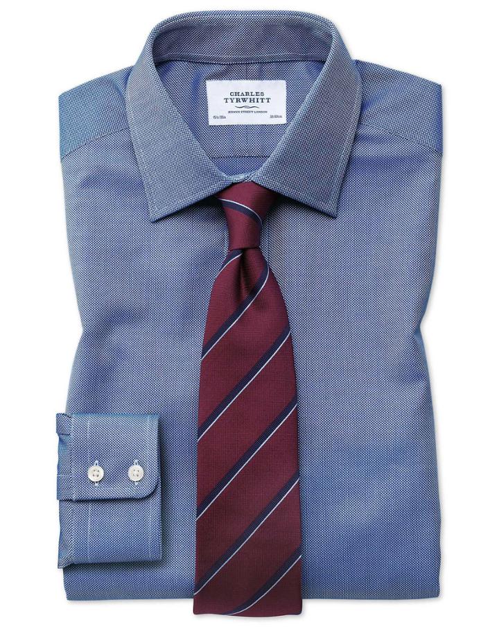 Charles Tyrwhitt Classic Fit Egyptian Cotton Royal Oxford Royal Blue Dress Casual Shirt French Cuff Size 15/33 By Charles Tyrwhitt