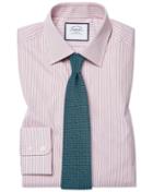  Slim Fit Poplin Fine Stripe Pink Cotton Dress Shirt Single Cuff Size 14.5/33 By Charles Tyrwhitt