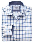 Charles Tyrwhitt Slim Fit Business Casual Semi-spread Collar Textured Check White And Blue Cotton Dress Casual Shirt Single Cuff Size 17.5/34 By Charles Tyrwhitt