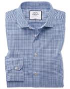  Slim Fit Business Casual Non-iron Square Texture Navy Cotton Dress Shirt Single Cuff Size 14.5/33 By Charles Tyrwhitt
