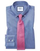 Charles Tyrwhitt Slim Fit Button-down Non-iron Twill Puppytooth Royal Blue Cotton Dress Shirt Single Cuff Size 14.5/33 By Charles Tyrwhitt