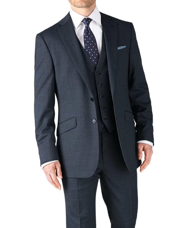 Charles Tyrwhitt Charles Tyrwhitt Airforce Blue Classic Fit End-on-end Business Suit Wool Jacket Size 36