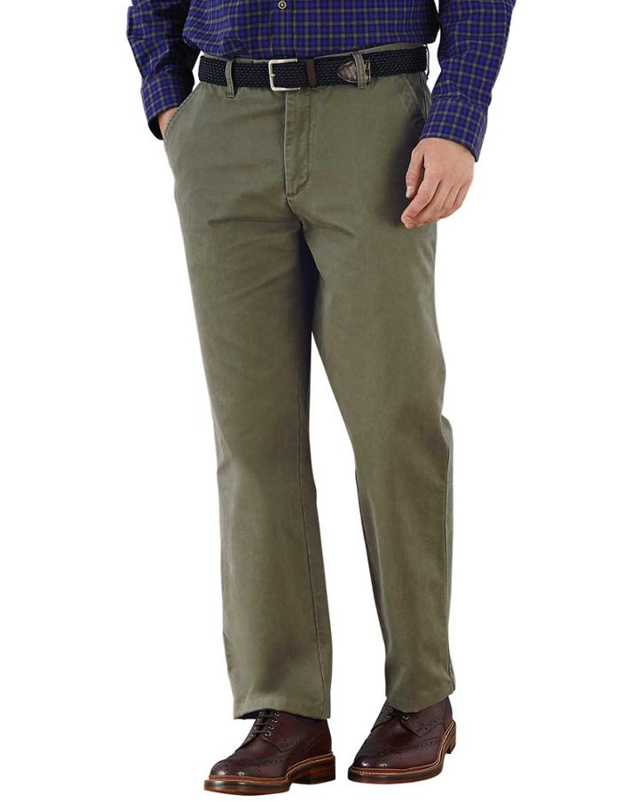 Charles Tyrwhitt Charles Tyrwhitt Olive Classic Fit Flat Front Chinos
