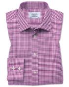 Charles Tyrwhitt Slim Fit Large Puppytooth Berry Cotton Dress Shirt Single Cuff Size 15/34 By Charles Tyrwhitt
