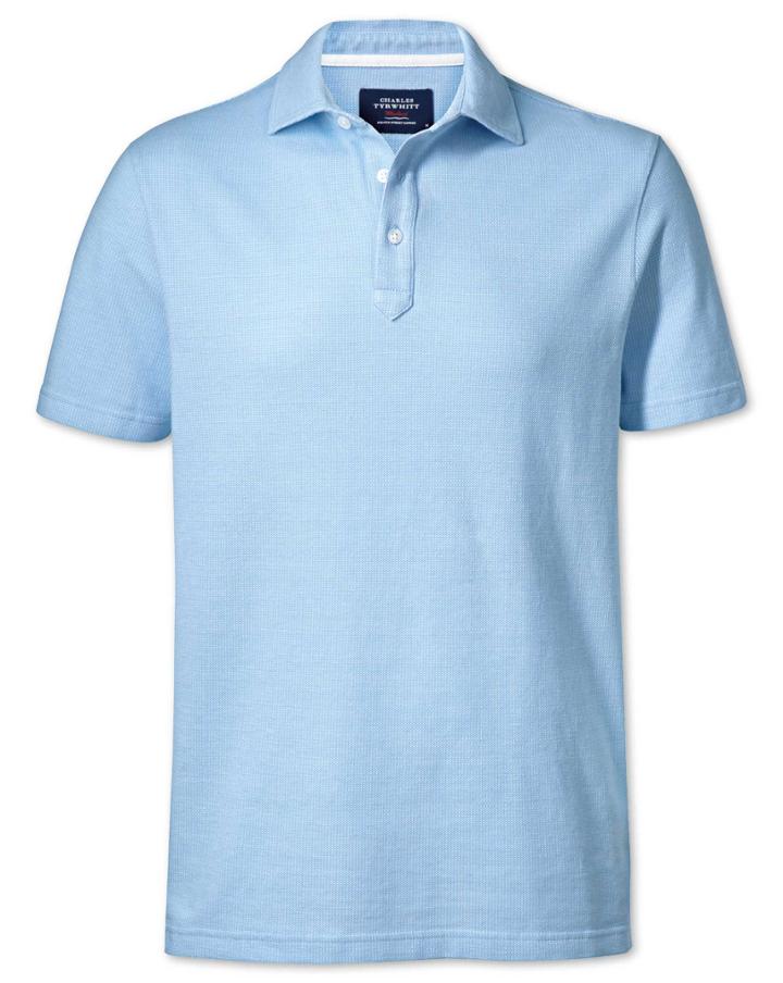 Charles Tyrwhitt Sky Blue And White Birds Eye Cotton Polo Size Large By Charles Tyrwhitt