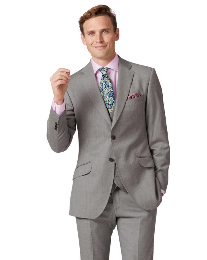  Silver Slim Fit Italian Suit Wool Jacket Size 40 By Charles Tyrwhitt