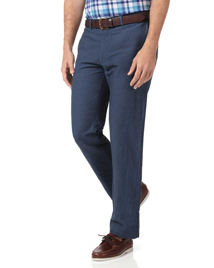  Airforce Blue Slim Fit Cotton/linen Tailored Pants Size W30 L34 By Charles Tyrwhitt