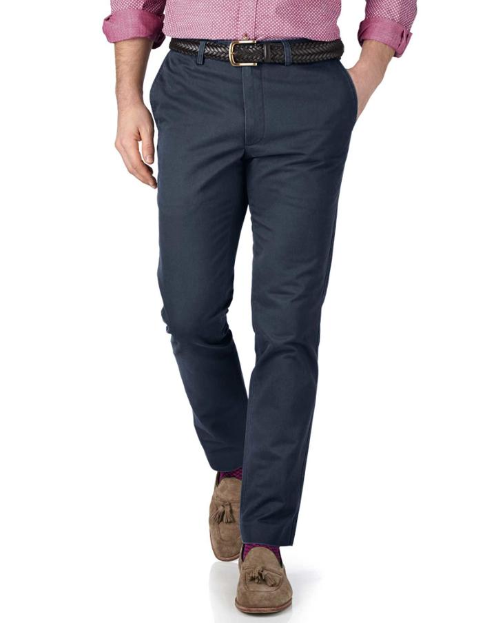 Charles Tyrwhitt Charles Tyrwhitt Airforce Blue Extra Slim Fit Flat Front Cotton Chino Pants Size W38 L30