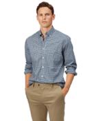  Slim Fit Navy Check Gingham Soft Washed Non-iron Stretch Poplin Cotton Casual Shirt Single Cuff Size Small By Charles Tyrwhitt