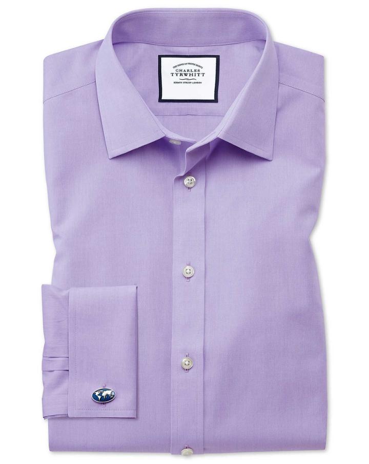 Charles Tyrwhitt Slim Fit Non-iron Poplin Lilac Cotton Dress Shirt Single Cuff Size 14.5/32 By Charles Tyrwhitt