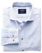 Charles Tyrwhitt Charles Tyrwhitt Slim Fit Spread Collar Popover Mid Blue Stripe Cotton Dress Shirt Size Large