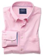  Slim Fit Button-down Washed Oxford Plain Light Pink Cotton Casual Shirt Single Cuff Size Large By Charles Tyrwhitt
