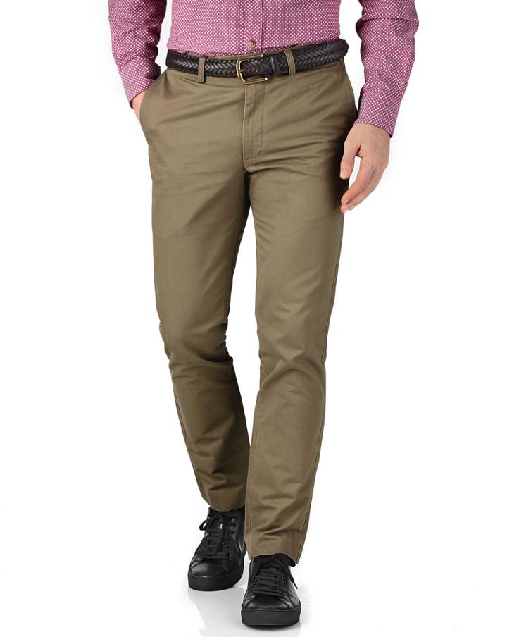 Charles Tyrwhitt Beige Extra Slim Fit Flat Front Cotton Chino Pants Size W38 L30 By Charles Tyrwhitt