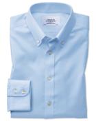  Slim Fit Button-down Non-iron Twill Sky Blue Cotton Dress Shirt Single Cuff Size 17.5/36 By Charles Tyrwhitt