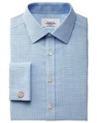 Charles Tyrwhitt Charles Tyrwhitt Extra Slim Fit Non-iron Textured Blue Check Cotton Dress Shirt Size 16/38