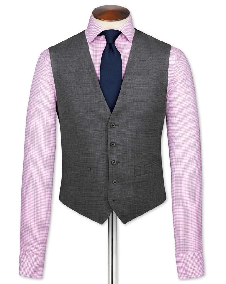 Charles Tyrwhitt Charles Tyrwhitt Grey End-on-end Business Suit Wool Waistcoat Size W36