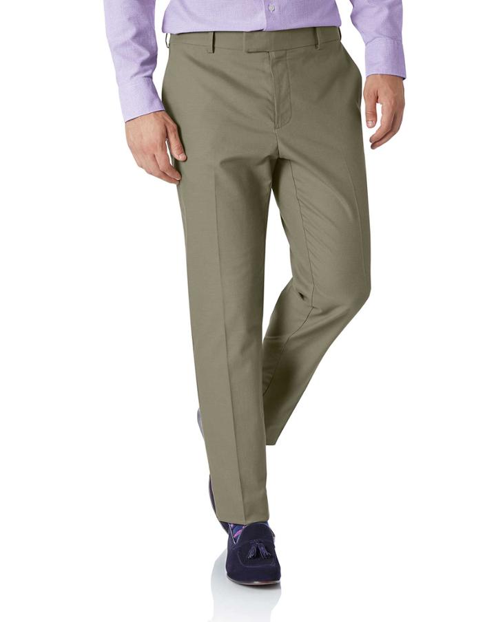  Olive Extra Slim Fit Stretch Non-iron Cotton Tailored Pants Size W30 L32 By Charles Tyrwhitt