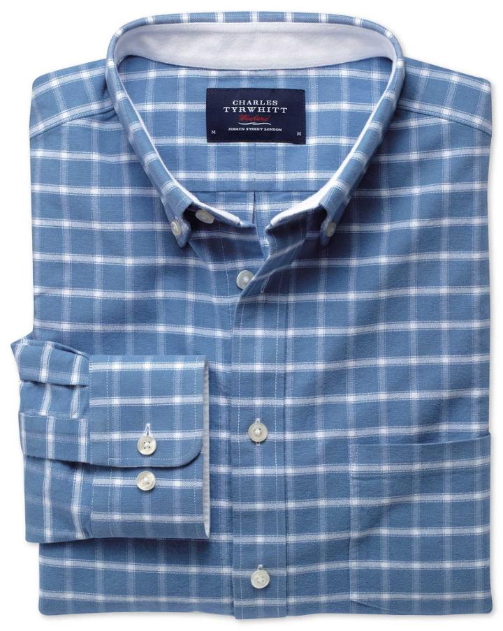 Charles Tyrwhitt Charles Tyrwhitt Slim Fit Blue And White Check Washed Oxford Cotton Dress Shirt Size Medium
