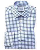  Slim Fit Non-iron Twill Grid Check Royal Blue Cotton Dress Shirt Single Cuff Size 14.5/33 By Charles Tyrwhitt