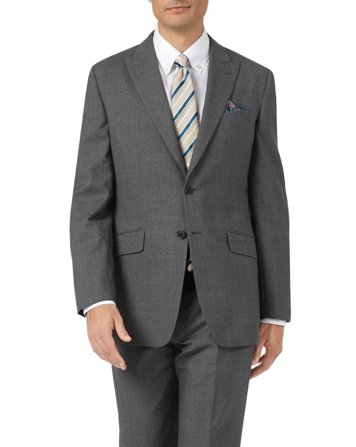 Charles Tyrwhitt Charcoal Classic Fit Panama Puppytooth Business Suit Wool Jacket Size 38 By Charles Tyrwhitt