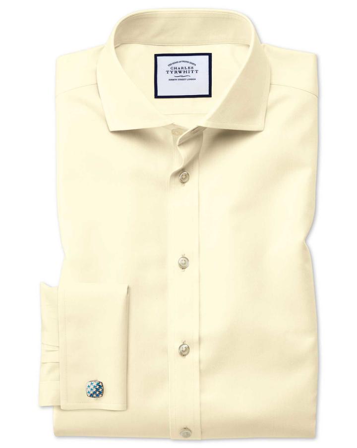 Charles Tyrwhitt Extra Slim Fit Spread Collar Non-iron Twill Yellow Cotton Dress Shirt French Cuff Size 14.5/32 By Charles Tyrwhitt
