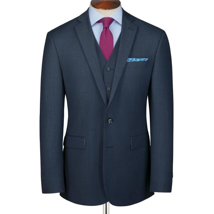 Charles Tyrwhitt Mid Blue Slim Fit Spencer Birdseye Business Suit Wool Jacket Size 42 By Charles Tyrwhitt