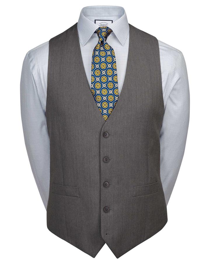  Light Grey Adjustable Fit Herringbone Business Suit Wool Vests Size W36 By Charles Tyrwhitt
