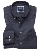  Slim Fit Dark Navy Plain Soft Washed Non-iron Twill Cotton Casual Shirt Single Cuff Size Medium By Charles Tyrwhitt