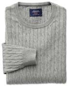 Charles Tyrwhitt Light Grey Cotton Cashmere Cable Crew Neck Cotton/cashmere Sweater Size Xl By Charles Tyrwhitt