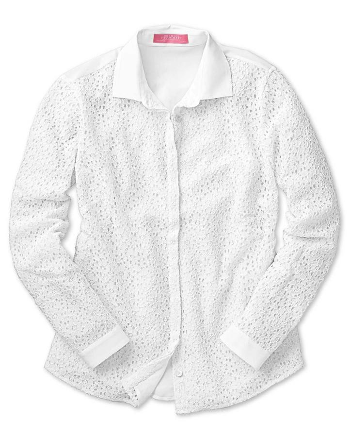 Charles Tyrwhitt Charles Tyrwhitt Women's Semi Fitted Corded Lace White Silk Shirt Size 6