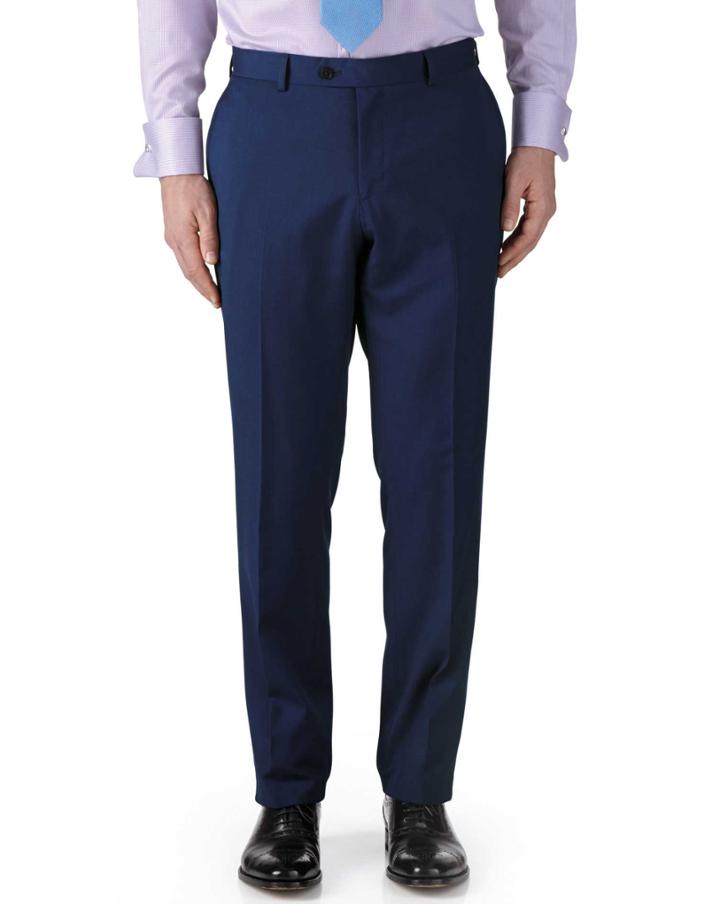  Royal Blue Classic Fit Twill Business Suit Wool Pants Size W36 L32 By Charles Tyrwhitt