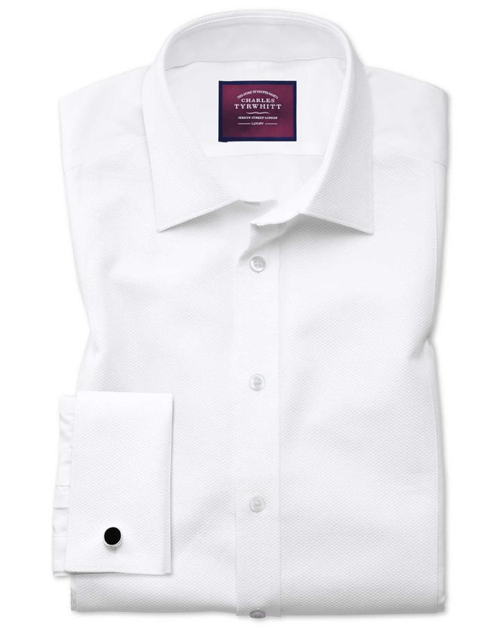  Classic Fit Luxury Marcella Bib Front White Tuxedo Egyptian Cotton Dress Shirt French Cuff Size 16.5/38 By Charles Tyrwhitt