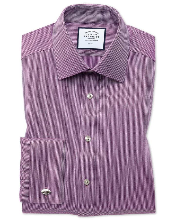  Slim Fit Non-iron Berry Arrow Weave Cotton Dress Shirt Single Cuff Size 14.5/32 By Charles Tyrwhitt