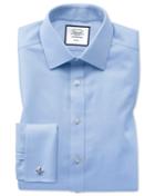  Classic Fit Non-iron Sky Blue Arrow Weave Cotton Dress Shirt French Cuff Size 15/33 By Charles Tyrwhitt