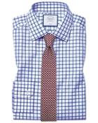  Extra Slim Fit Non-iron Royal Blue Grid Check Twill Cotton Dress Shirt French Cuff Size 14.5/33 By Charles Tyrwhitt