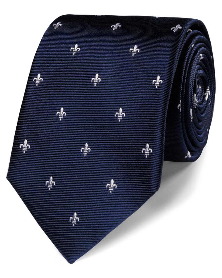  Navy Silk Fleur-de-lys Classic Tie By Charles Tyrwhitt