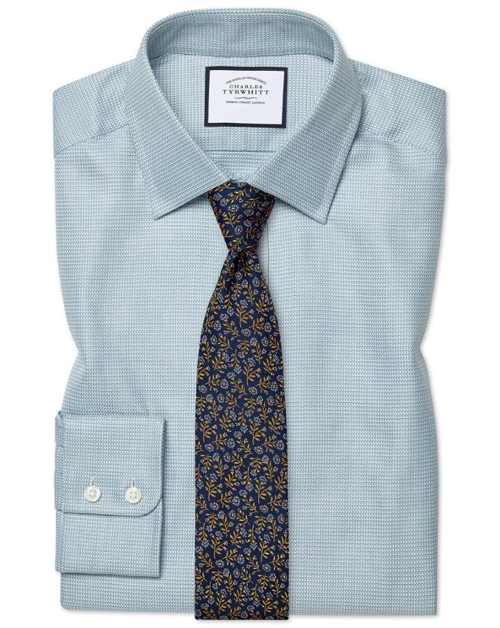  Classic Fit Egyptian Cotton Chevron Teal Dress Shirt French Cuff Size 15.5/33 By Charles Tyrwhitt