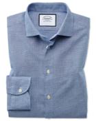  Slim Fit Business Casual Leno Texture Blue Cotton Dress Shirt Single Cuff Size 15/34 By Charles Tyrwhitt