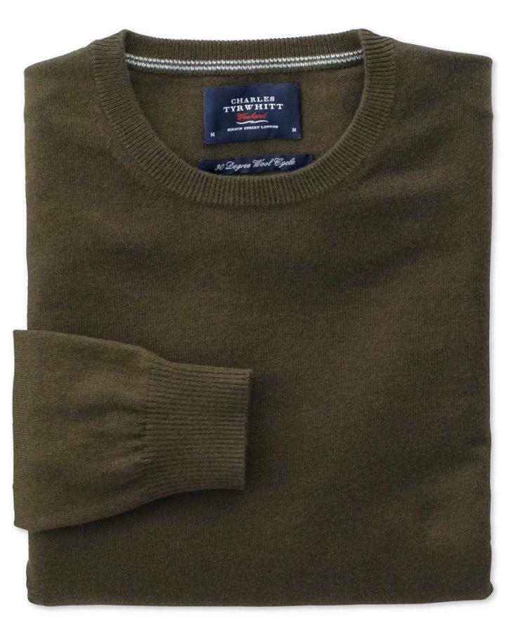 Charles Tyrwhitt Charles Tyrwhitt Forest Green Cotton Cashmere Crew Neck Cotton/cashmere Sweater Size Xl