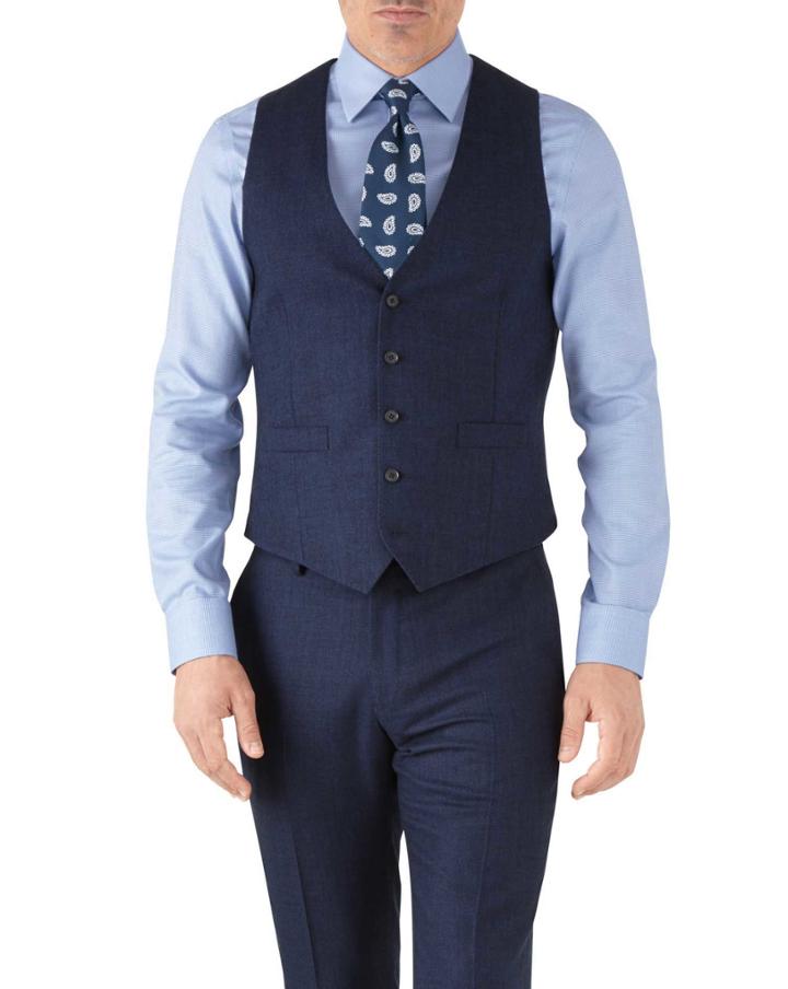 Charles Tyrwhitt Royal Blue Adjustable Fit Flannel Business Suit Wool Vest Size W38 By Charles Tyrwhitt
