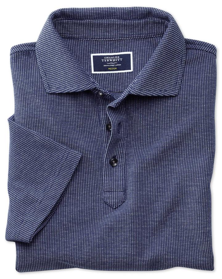  Blue And White Birdseye Cotton Polo Size Large By Charles Tyrwhitt