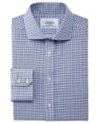 Charles Tyrwhitt Charles Tyrwhitt Extra Slim Fit Spread Collar Non-iron Dobby Check Navy Cotton Dress Shirt Size 17.5/35