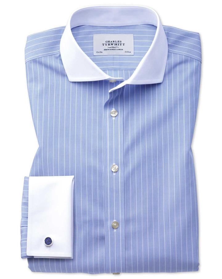 Charles Tyrwhitt Extra Slim Fit Spread Collar Non-iron Winchester Blue And White Cotton Dress Shirt Single Cuff Size 14.5/33 By Charles Tyrwhitt