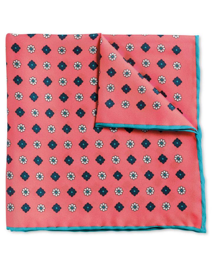  Coral Medallion Print Silk Pocket Square By Charles Tyrwhitt