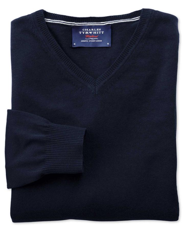 Charles Tyrwhitt Charles Tyrwhitt Navy Cotton Cashmere V-neck Sweater