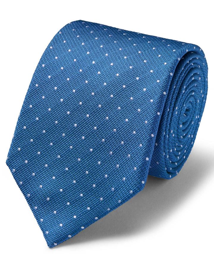  Royal And White Silk Textured Spot Stain Resistant Classic Tie By Charles Tyrwhitt