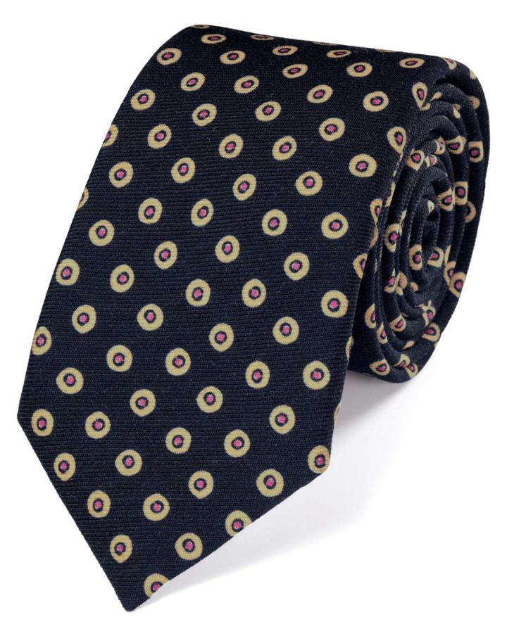Charles Tyrwhitt Charles Tyrwhitt Navy And Pink Wool Printed Luxury Tie
